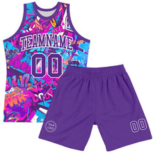 Charger l'image dans la galerie, Custom Graffiti Pattern Purple-White Splash Round Neck Sublimation Basketball Suit Jersey