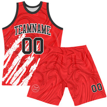 Load image into Gallery viewer, Custom Red Black-White Splash Round Neck Sublimation Basketball Suit Jersey