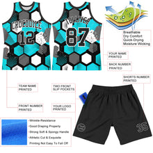 Charger l'image dans la galerie, Custom Aqua Black-White Geometric Shape Round Neck Sublimation Basketball Suit Jersey