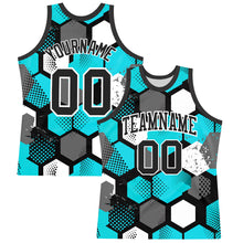 Charger l'image dans la galerie, Custom Aqua Black-White Geometric Shape Round Neck Sublimation Basketball Suit Jersey