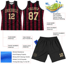 Charger l'image dans la galerie, Custom Black Vegas Gold-Red Abstract Shape Round Neck Sublimation Basketball Suit Jersey