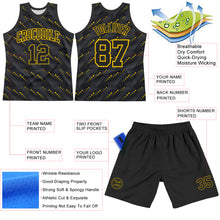 Charger l'image dans la galerie, Custom Black Yellow Slant Lines Round Neck Sublimation Basketball Suit Jersey