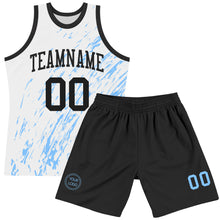 Load image into Gallery viewer, Custom White Black-Light Blue Splash Round Neck Sublimation Basketball Suit Jersey