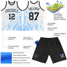 Load image into Gallery viewer, Custom White Black-Light Blue Splash Round Neck Sublimation Basketball Suit Jersey