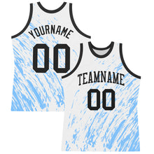 Load image into Gallery viewer, Custom White Black-Light Blue Splash Round Neck Sublimation Basketball Suit Jersey