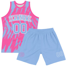 Load image into Gallery viewer, Custom Pink Light Blue-White Abstract Sharp Shape Fragment Art Round Neck Sublimation Basketball Suit Jersey