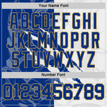 Загрузить изображение в средство просмотра галереи, Custom Graffiti Pattern Royal White-Old Gold Scratch Round Neck Sublimation Basketball Suit Jersey