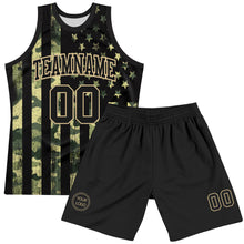 Load image into Gallery viewer, Custom Camo Black-Vegas Gold American Flag Round Neck Sublimation Salute To Service Basketball Suit Jersey