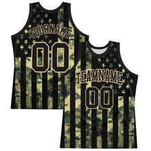 Load image into Gallery viewer, Custom Camo Black-Vegas Gold American Flag Round Neck Sublimation Salute To Service Basketball Suit Jersey