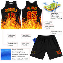 Load image into Gallery viewer, Custom Black Red-Yellow Flame Round Neck Sublimation Basketball Suit Jersey