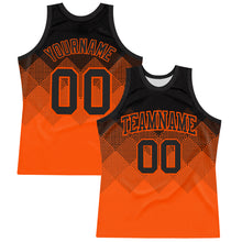 Charger l'image dans la galerie, Custom Black Orange Gradient Square Shapes Round Neck Sublimation Basketball Suit Jersey