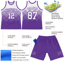 Load image into Gallery viewer, Custom White Purple Gradient Square Shapes Round Neck Sublimation Basketball Suit Jersey