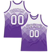 Load image into Gallery viewer, Custom White Purple Gradient Square Shapes Round Neck Sublimation Basketball Suit Jersey