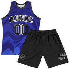Load image into Gallery viewer, Custom Dark Purple Black Royal-White Geometric Shape Round Neck Sublimation Basketball Suit Jersey