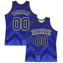 Load image into Gallery viewer, Custom Dark Purple Black Royal-White Geometric Shape Round Neck Sublimation Basketball Suit Jersey