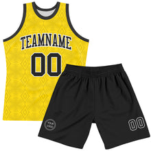 Load image into Gallery viewer, Custom Gold Black-White Geometric Shape Round Neck Sublimation Basketball Suit Jersey