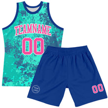 Загрузить изображение в средство просмотра галереи, Custom Teal Pink Royal-White Splash Round Neck Sublimation Basketball Suit Jersey