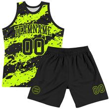Charger l'image dans la galerie, Custom Black Neon Green Splash Round Neck Sublimation Basketball Suit Jersey