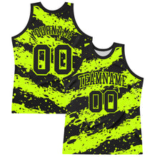 Charger l'image dans la galerie, Custom Black Neon Green Splash Round Neck Sublimation Basketball Suit Jersey