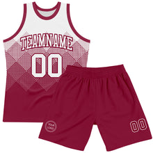 Load image into Gallery viewer, Custom White Maroon Gradient Square Shapes Round Neck Sublimation Basketball Suit Jersey