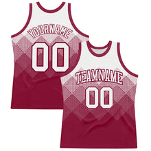 Load image into Gallery viewer, Custom White Maroon Gradient Square Shapes Round Neck Sublimation Basketball Suit Jersey