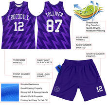 Загрузить изображение в средство просмотра галереи, Custom Purple White Zigzag Shape Round Neck Sublimation Basketball Suit Jersey