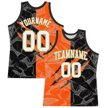 Загрузить изображение в средство просмотра галереи, Custom Graffiti Pattern White Black Orange-Old Gold Scratch Round Neck Sublimation Basketball Suit Jersey