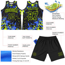 Charger l'image dans la galerie, Custom Black Neon Green-Royal Splash Round Neck Sublimation Basketball Suit Jersey
