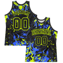 Charger l'image dans la galerie, Custom Black Neon Green-Royal Splash Round Neck Sublimation Basketball Suit Jersey