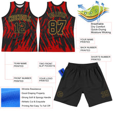 Load image into Gallery viewer, Custom Black Red-Old Gold Splash Round Neck Sublimation Basketball Suit Jersey