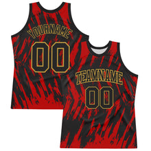 Load image into Gallery viewer, Custom Black Red-Old Gold Splash Round Neck Sublimation Basketball Suit Jersey