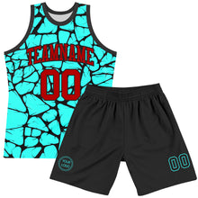 Charger l'image dans la galerie, Custom Aqua Red-Black Abstract Network Round Neck Sublimation Basketball Suit Jersey