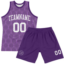 Загрузить изображение в средство просмотра галереи, Custom Purple White Geometric Shape Round Neck Sublimation Basketball Suit Jersey