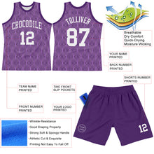 Загрузить изображение в средство просмотра галереи, Custom Purple White Geometric Shape Round Neck Sublimation Basketball Suit Jersey