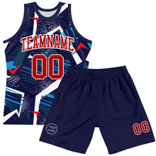 Charger l'image dans la galerie, Custom Navy Red-White Geometric Shape Round Neck Sublimation Basketball Suit Jersey
