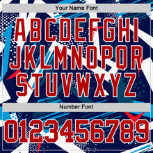 Charger l'image dans la galerie, Custom Navy Red-White Geometric Shape Round Neck Sublimation Basketball Suit Jersey