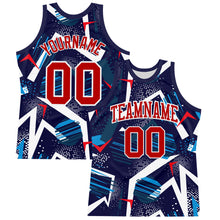 Charger l'image dans la galerie, Custom Navy Red-White Geometric Shape Round Neck Sublimation Basketball Suit Jersey