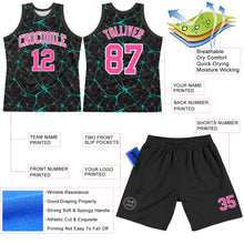 Charger l'image dans la galerie, Custom Black Pink Aqua-White Abstract Network Round Neck Sublimation Basketball Suit Jersey
