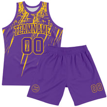 Загрузить изображение в средство просмотра галереи, Custom Purple Yellow Splash Round Neck Sublimation Basketball Suit Jersey