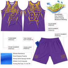 Загрузить изображение в средство просмотра галереи, Custom Purple Yellow Splash Round Neck Sublimation Basketball Suit Jersey