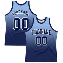 Load image into Gallery viewer, Custom Light Blue Navy-White Fade Fashion Round Neck Sublimation Basketball Suit Jersey