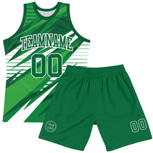 Laden Sie das Bild in den Galerie-Viewer, Custom Kelly Green White Line Round Neck Sublimation Basketball Suit Jersey