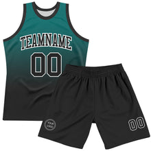 Load image into Gallery viewer, Custom Teal Black-White Fade Fashion Round Neck Sublimation Basketball Suit Jersey