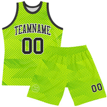 Load image into Gallery viewer, Custom Neon Green Black-White Line Round Neck Sublimation Basketball Suit Jersey