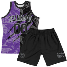 Charger l'image dans la galerie, Custom Graffiti Pattern Black Purple-Gray Scratch Round Neck Sublimation Basketball Suit Jersey
