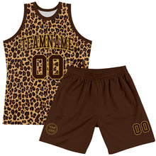 Load image into Gallery viewer, Custom Brown Old Gold Leopard Print Round Neck Sublimation Basketball Suit Jersey