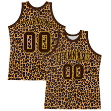 Load image into Gallery viewer, Custom Brown Old Gold Leopard Print Round Neck Sublimation Basketball Suit Jersey