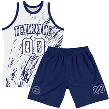 Load image into Gallery viewer, Custom White Navy Splash Round Neck Sublimation Basketball Suit Jersey