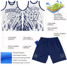 Load image into Gallery viewer, Custom White Navy Splash Round Neck Sublimation Basketball Suit Jersey