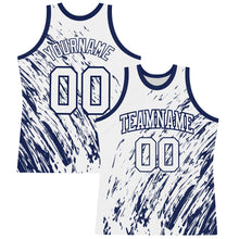 Load image into Gallery viewer, Custom White Navy Splash Round Neck Sublimation Basketball Suit Jersey